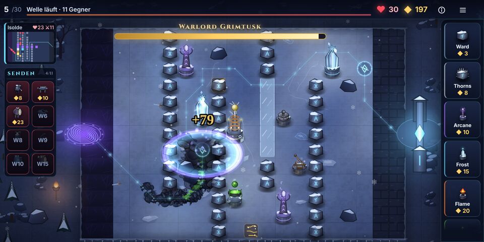 Frostmarch TD: War-Mode gegen die KI mit Senden-Panel
